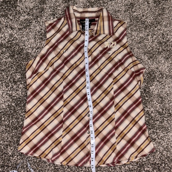 HARLEY DAVIDSON Button Up Sleeveless Red/Brown Plaid Shirt Women's Size L - Picture 5 of 10